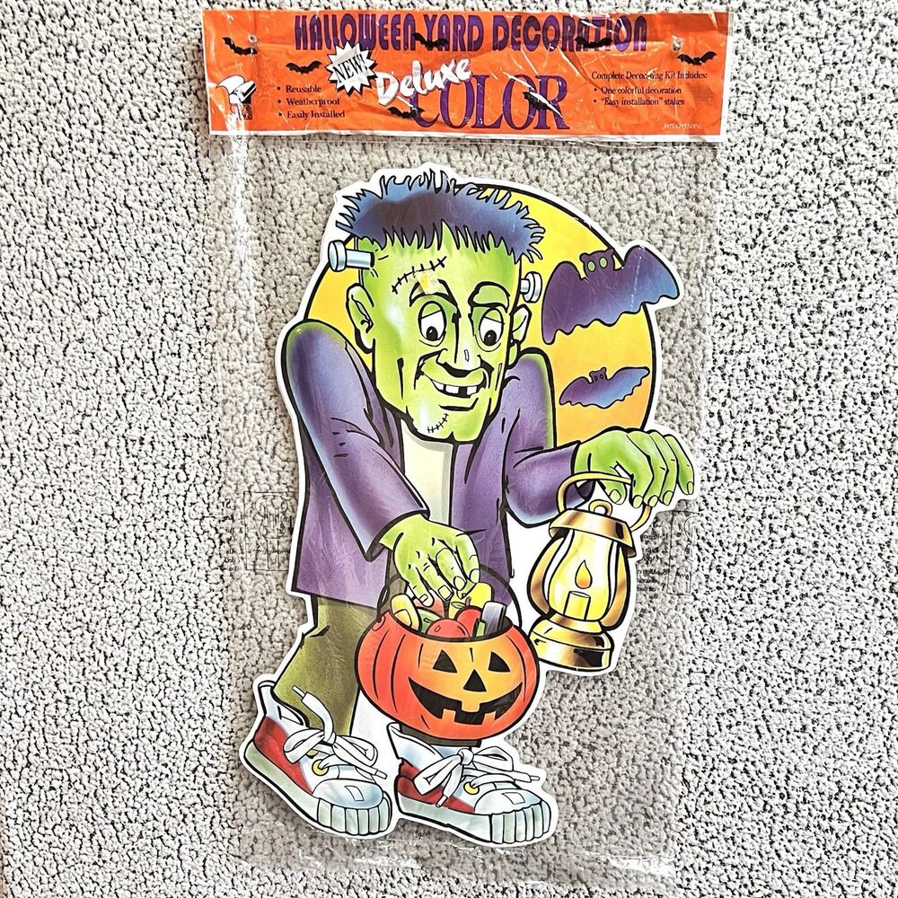 VTG Frankenstein Trick/Treat Yard Art Decoration 26” Plastic Sign Steak 1994 NOS